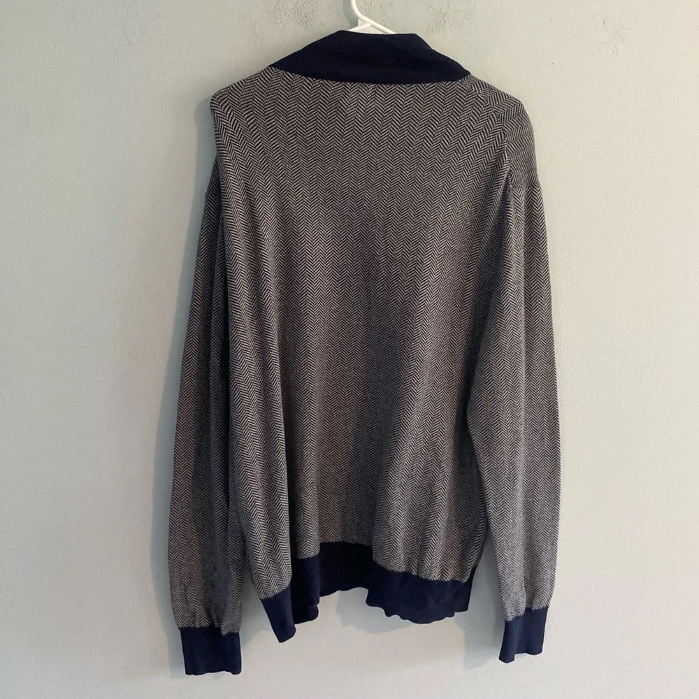 J. Crew Cotton Blue and Grey Half-Zip Sweater in Herringbone